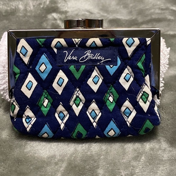 Vera Bradley Handbags - Vera Bradley Navy and Green Diamond Coin Purse